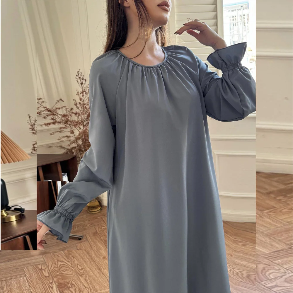 Lässiges langes Kleid für Damen, Maxikleider, lockeres Abendkleid, muslimische Kleider, Abayas, volle Ärmel, Dubai, Türkei, Kaftane, Hijab-Kleid
