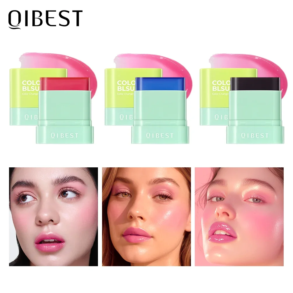 Qibest Jelly Blush Stick Lip and Cheek Stick, Multi-Purpose Tint Blush, Blush Cooling Water Tint Sheer Lip Stain Face Makeup