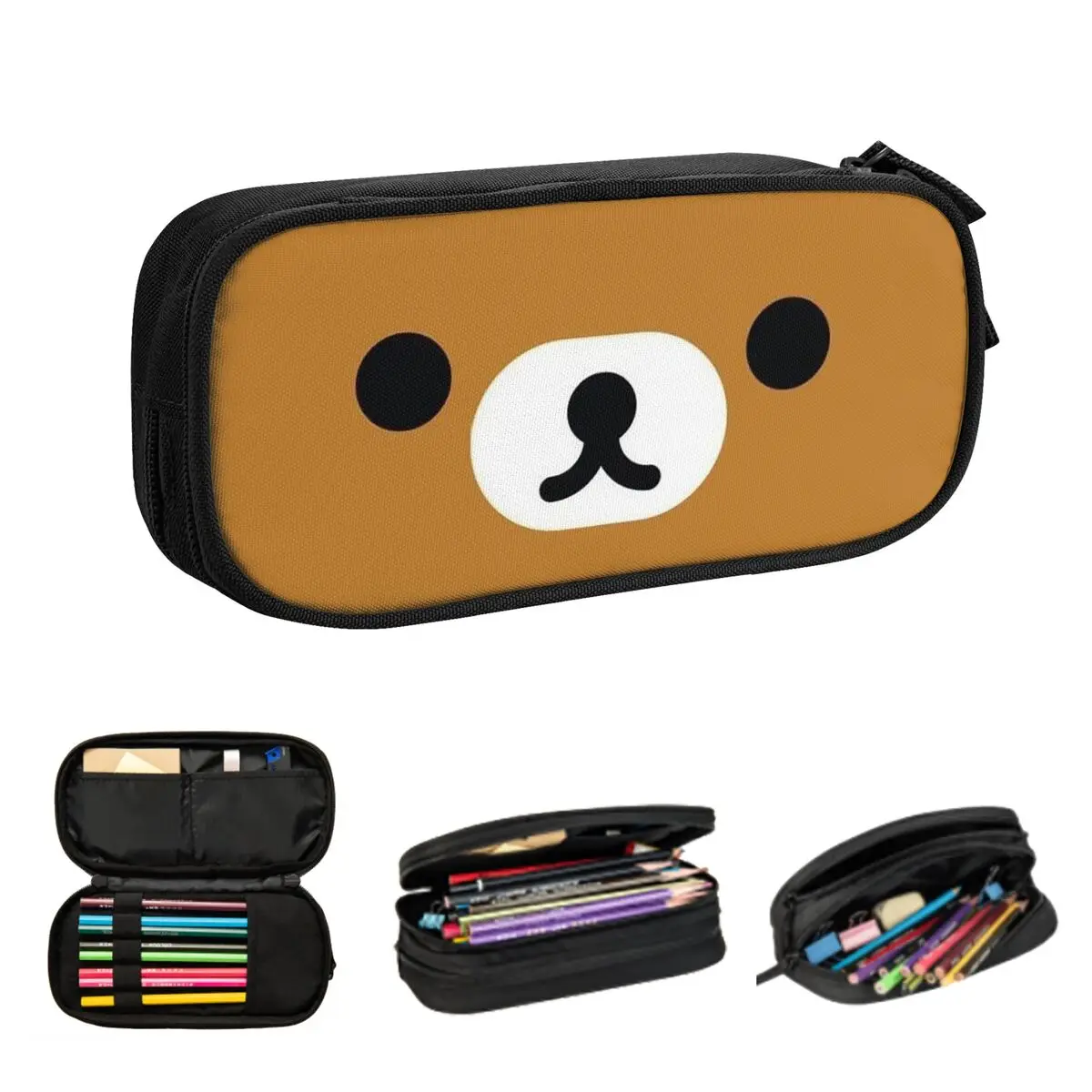 Rilakkuma Relax Bear Big Face Pencil Cases for Students School Pen Box Pencil Bag Large Storage Pencil Pouch