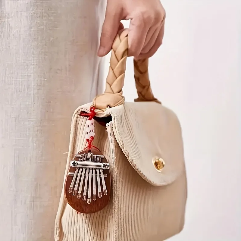 بيانو صغير محمول من الخشب والكاليمبا مكون من 8 مفاتيح مع 8 قطع بيانو إصبع بني للأطفال 14+ هدايا آلات موسيقية