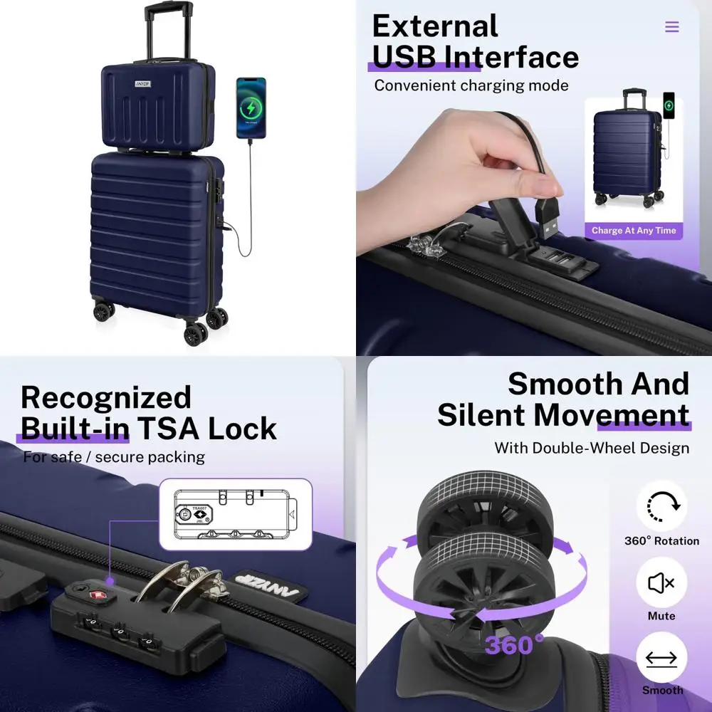 

Lightweight Hardside ABS Luggage Set with USB Port, 21 Carry-On and 14 Mini Cosmetic Case, TSA-Approved Suitcase with Wheels for