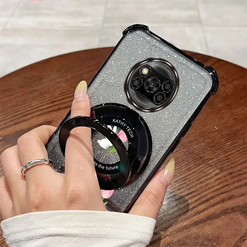 เคสโทรศัพท์มือถือ Xiaomi Mi Poco X3 Nfc GT M3 Pro X5 F3 F4 X6 M6 พร้อมสายคล้องมุก ประดับกลิตเตอร์ ลายกระต่ายน่ารัก พร้อมขาตั้ง