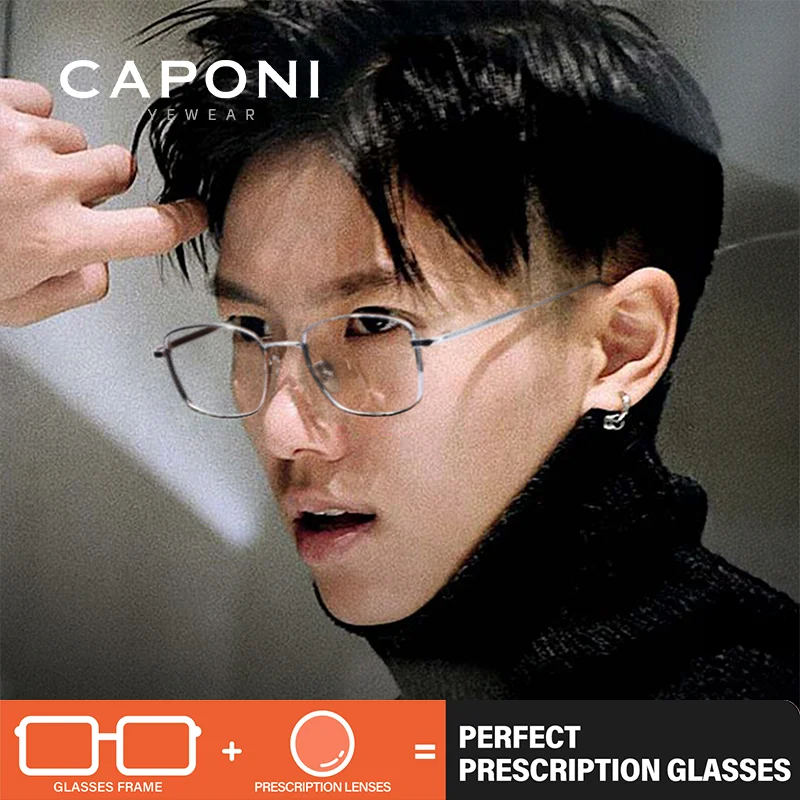 

CAPONI Prescription Man Eye Glasses Pure titanium Computer Myopia Glasses Business Male Anti Blue Ray Optical Eyeglasses PJ35501