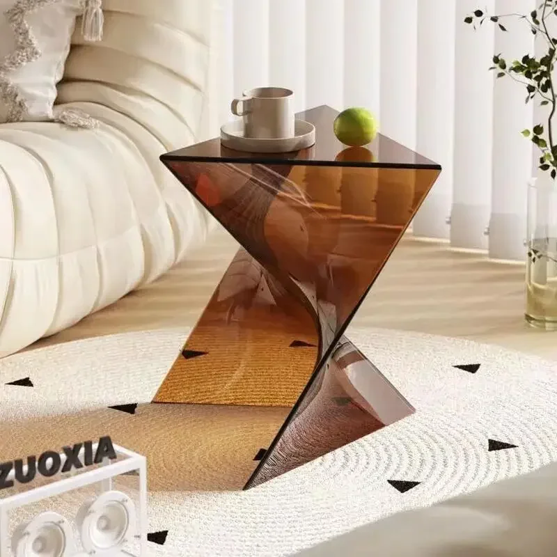 Irregular Clear Acrylic Side Table Modern Living Room Transparent Sofa Table Geometric Minimalist Acrylic Coffee Table