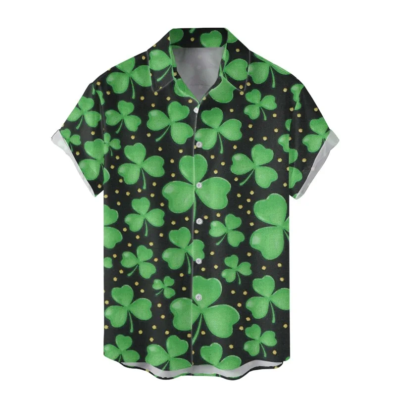 Men's St Patricks Day Shirt 3d Print Funny Green Clover Saint Pattys Day Shirts Short Sleeve Button Down Casual Shirt For Men