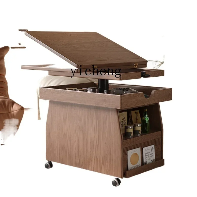 

solid wood mobile coffee table living room home modern simple small apartment sofa lifting table folding cart side table