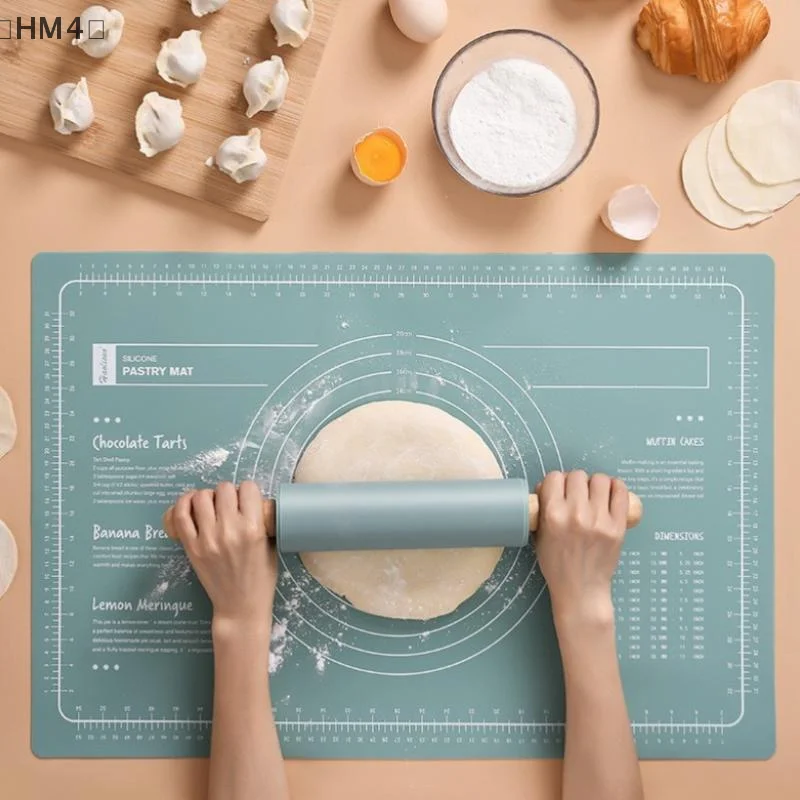 

〔HM4〕Silicone Measuring Kneading Pad Set Food Grade Rolling Pin Dough Pad Large Thick Non-slip Non-stick Bottom Baking Tool