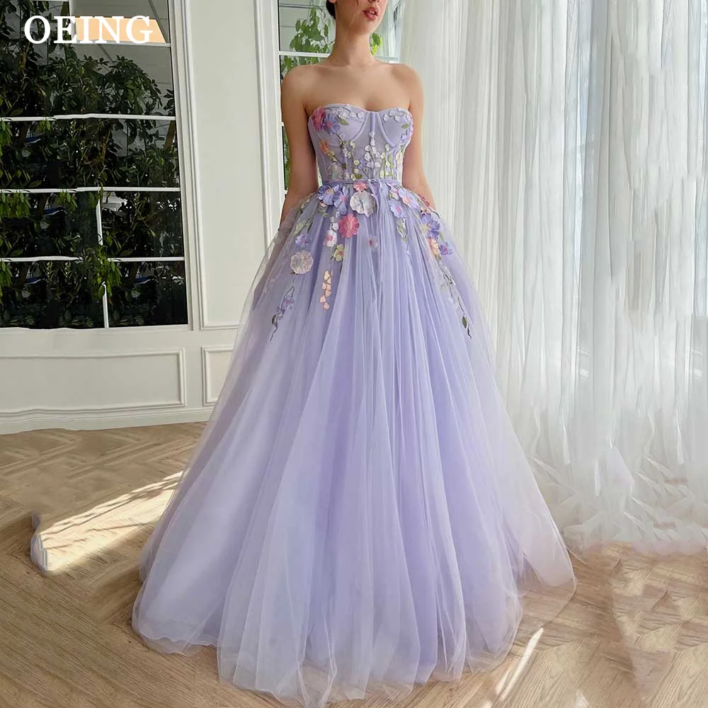 OEING Lavender Fairy Wedding Dresses Simple 3D Flowers Strapless Tulle Prom Gowns Corset Back Event Dress Vestido De Noiva