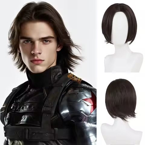 Synthetic Brown Short Straight Wig with Bangs Realistic Halloween Costume Cosplay Heat Resistant Bob Wigs Daily Party Anime Wig