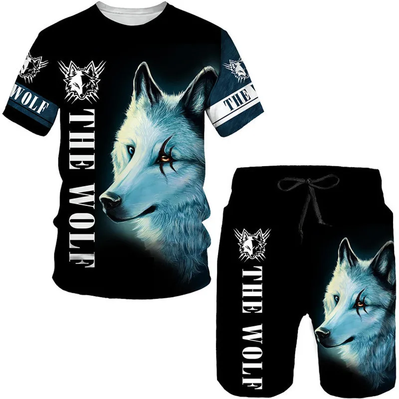 Ensemble t-shirt et pantalon à manches courtes pour hommes, survêtements College en 3D Animal Wolf, olympiques à la mode, vêtements respirants