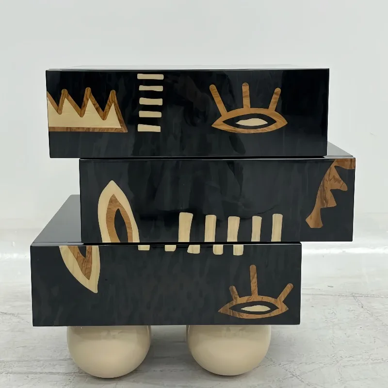 Modern minimalist black geometric pattern bedside table creative stacked designer locker