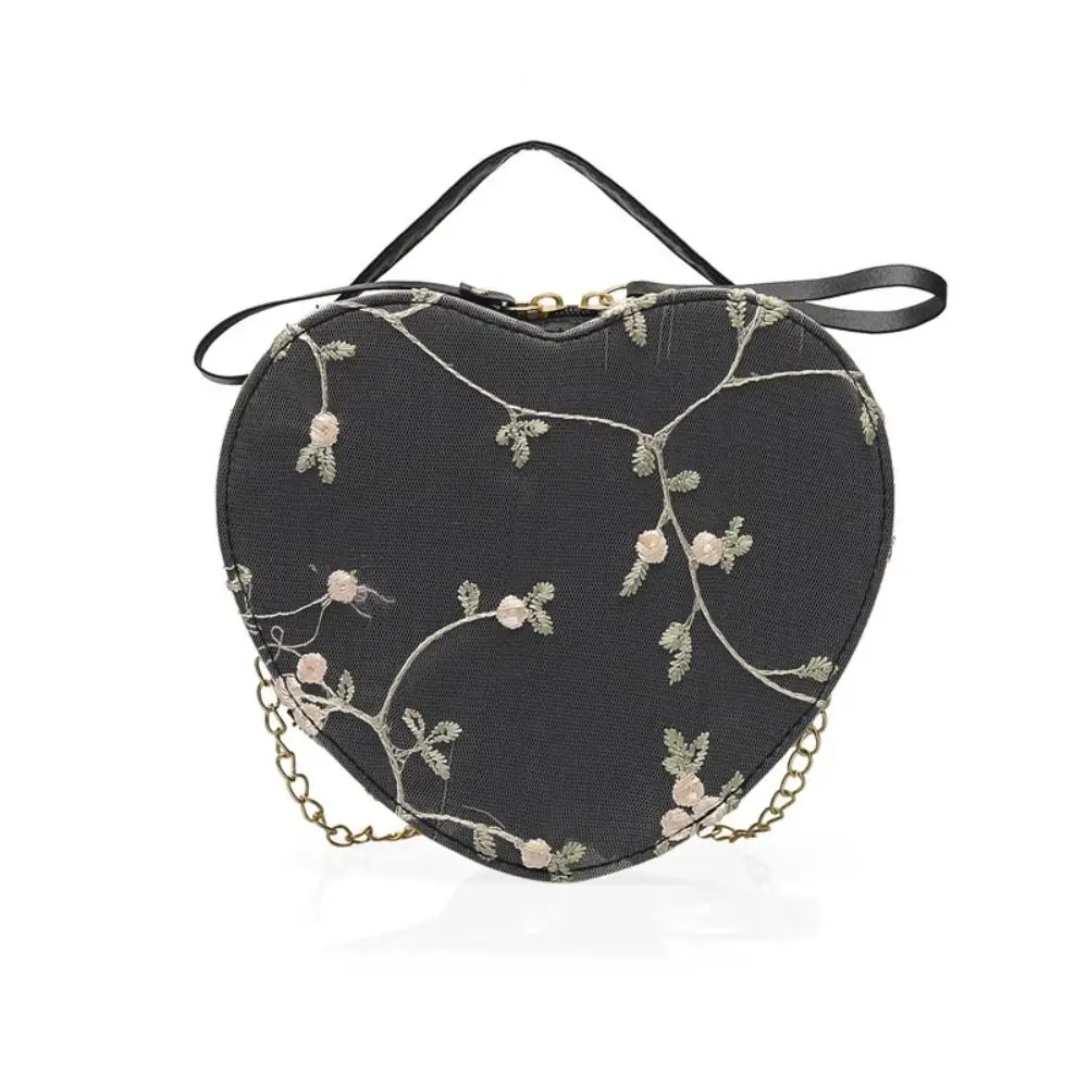 

All-match Flower Heart Handbag Lace PU Leather Women Crossbody Bag Coin Purse Embroidery Chain Shoulder Bag Daily