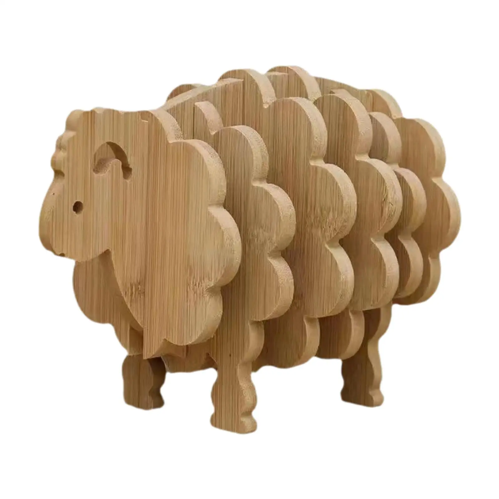 Sheep Shaped Wood Coasters Collection Oil Resistant Creative Gift Artwork Table Pads for Table Cafe Office Kitchen Home Decor