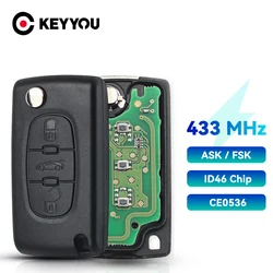 KEYYOU 433Mhz ID46 Chip Car Key For Peugeot 207 307 407 208 308 408 607 Partner Remote Key 3 Buttons CE0536 With VA2 Blade