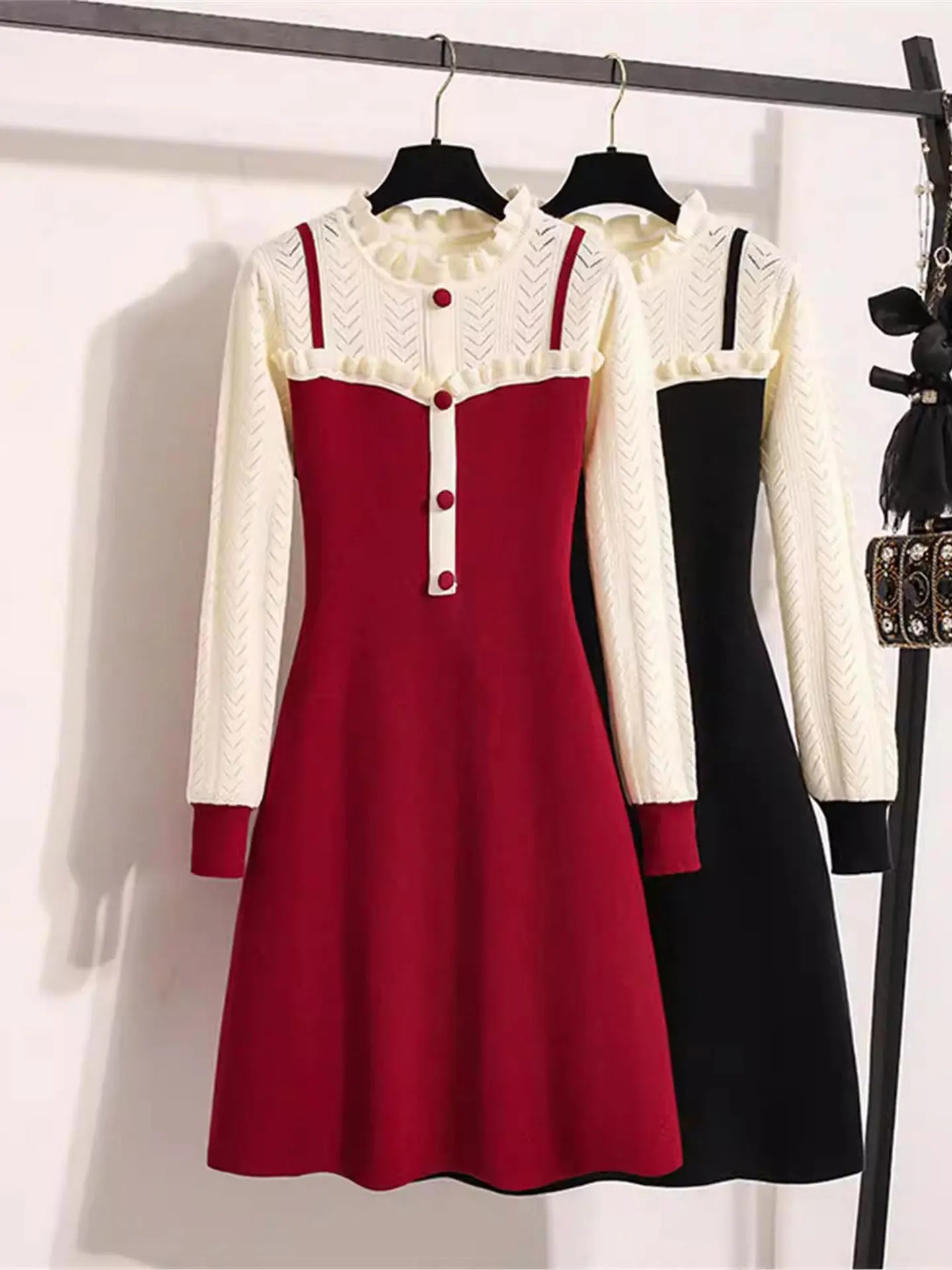 

Корейский Sle Sweet Red Long Sve Трикотажный Dr Зимний женский модный свитер больших размеров Dr Повседневный свободный крой на пуговицах D...