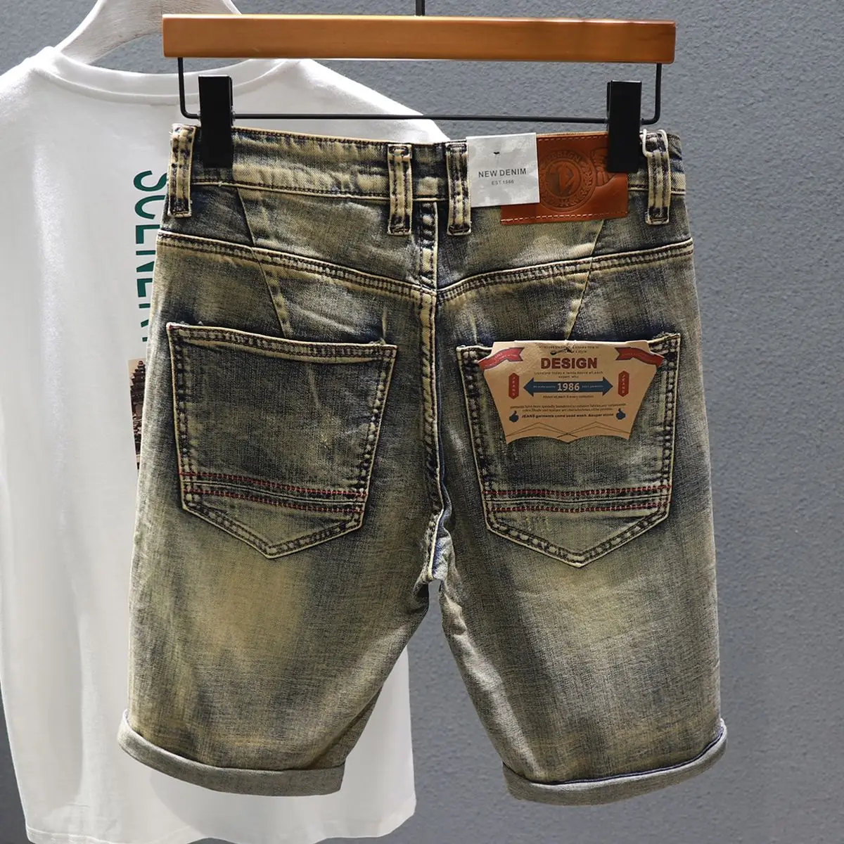 

Men's Summer Ripped New Jeans Kpop Streetwear Vintage Denim Knee-Length Short Pants Casual Summer Distressed Five-Pocket Shorts