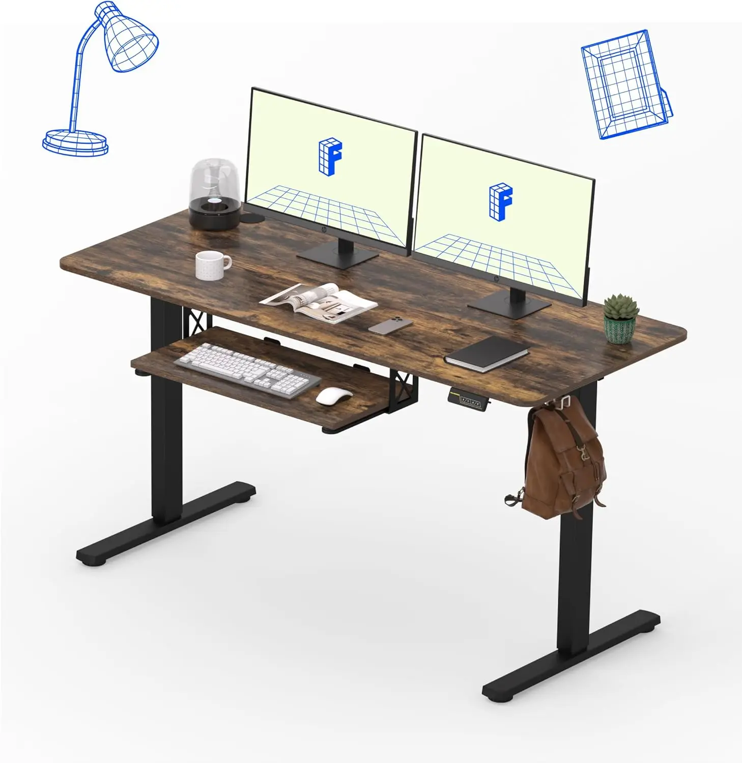 

Standing Desk with Keyboard Tray, 55" x 24" Electric Adjustable Height Computer Workstation Desk