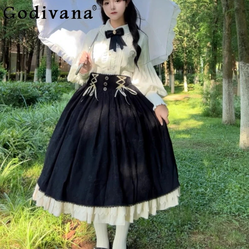 

Lolita Elegant Ruffles Vintage Daily Japanese Shirt 2025 Sweet Girl Lantern Sleeves Versatile Temperament Peter Pan Collar Top
