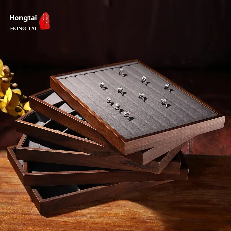 Hongtai Black Walnut Jewelry Storage Plate Ring Earring Necklace Jewelry Display Tray Window Exhibition Props Stock