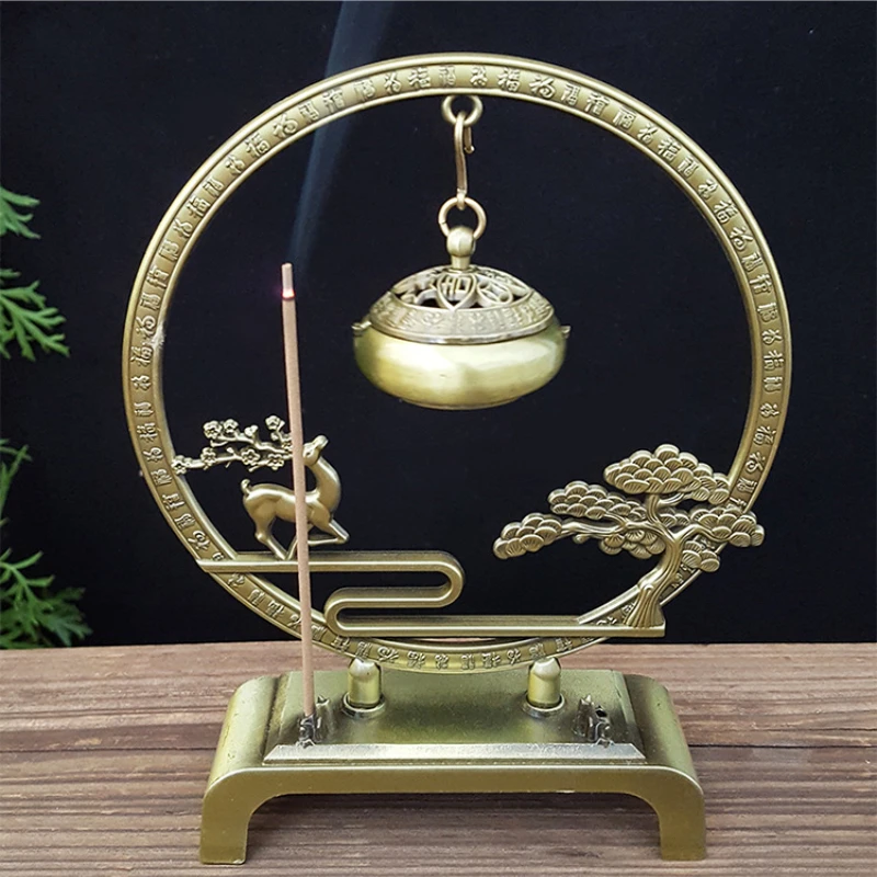

Fu Lu Shou Hanging Incense Burner Metal Deer with Tree Alloy Home Decor Ornaments Coil Incense Cone Censer
