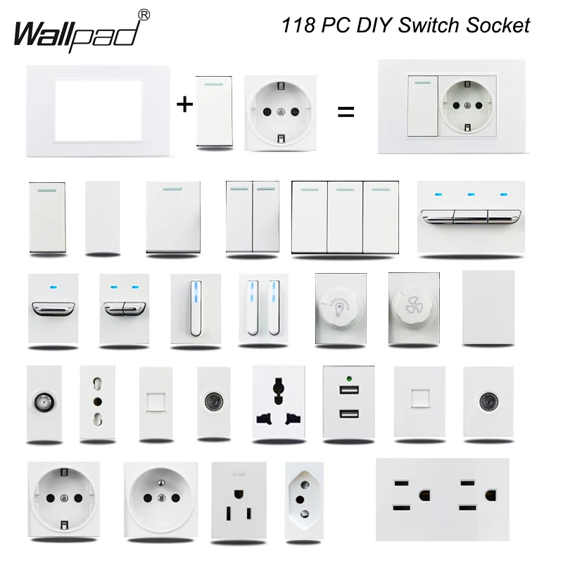 US Brazil Italian EU French Power Socket Wallpad L3 White Plastic Panel 16A  AC 110V-250V 118*75mm Electrical Outlet