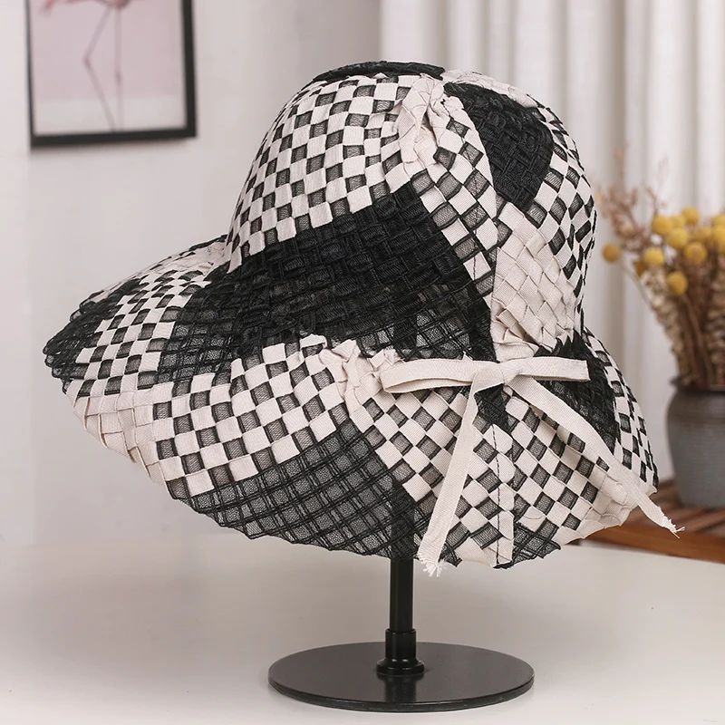 handwoven-mesh-net-fishing-cap-women's-spring-summer-wide-brim-hat-breathable-casual-style-travel-suitable-bucket-hat