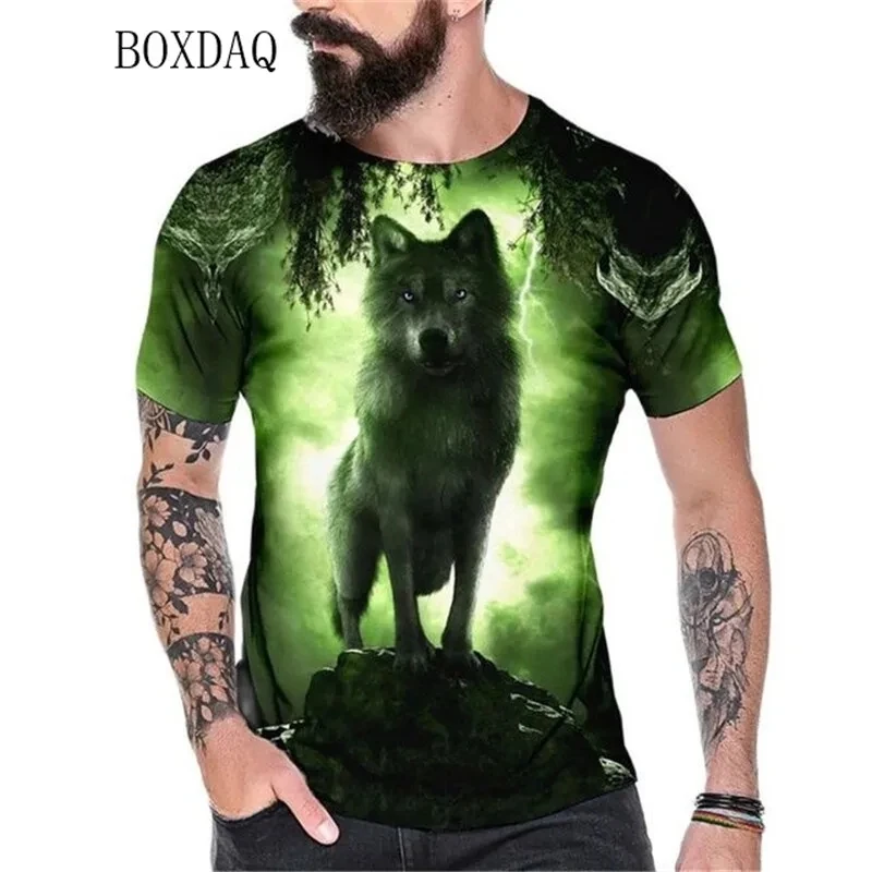 Men\'s T-shirts Short Sleeve Wolf Graphic 3D Animal Printed Street Style Man Tops 6XL Plus Size Loose Casual O-Neck Harajuku Tee