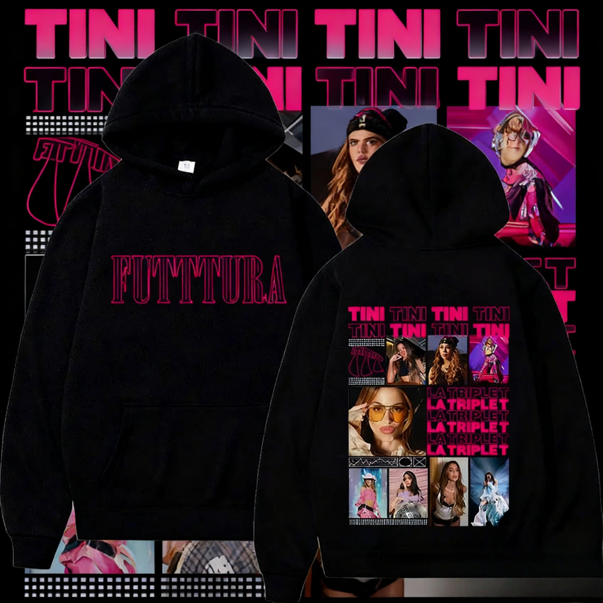 سترة بغطاء للرأس لألبوم جولة المستقبل من TINI للرجال والنساء، سترة هاراجوكو ريترو 2025-26 لخريف/شتاء 100% من القطن الخالص المطبوع #1