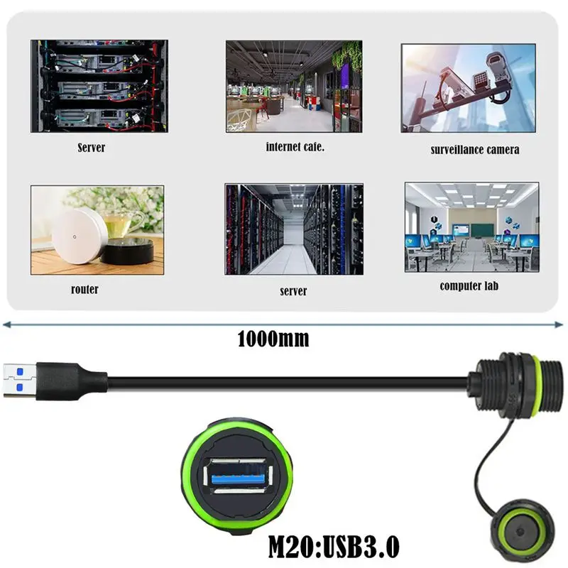 1m 5Gbps Industrial Grade USB 3.0 Panel Male to Female Outdoor Waterproof IP68 Nylon High Temperature Resistant Connection Cable