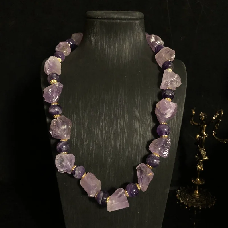 Mid-Ancient Natural Amethyst Necklace Bracelet Earrings Set Elegant All-Match Necklace Bracelet Vintage