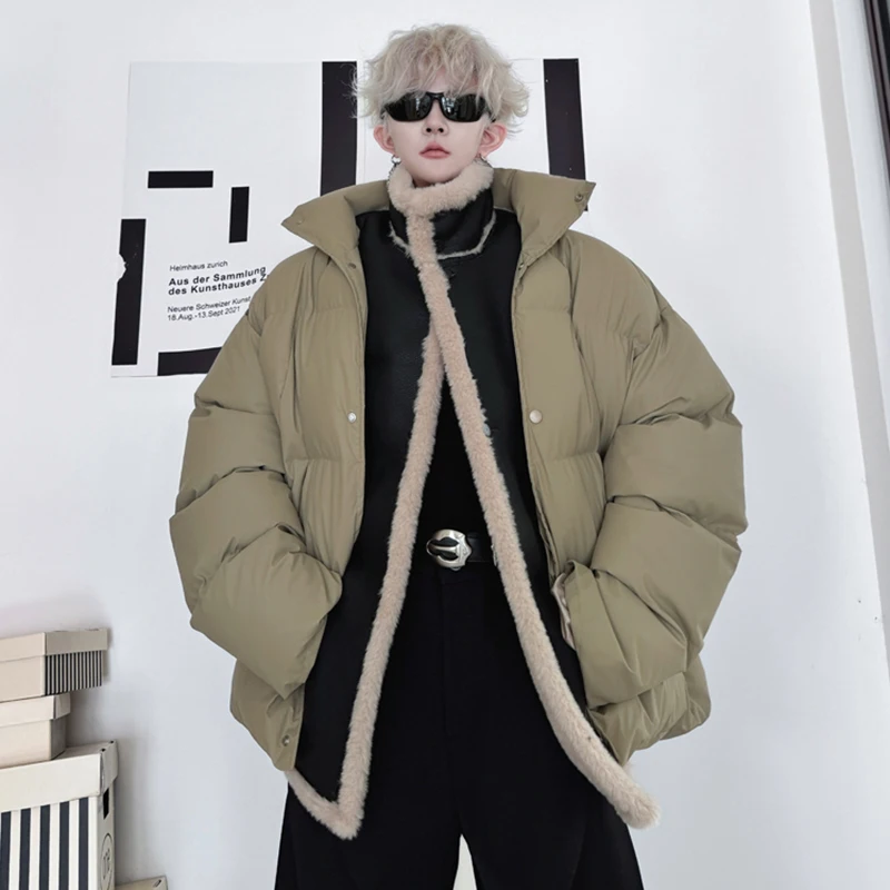 LUZHEN Fake Two Piece Lamb Wool Padded Jackets Patchwork Loose Men's High Quality Winter Shearling Personalized Coats JY4712