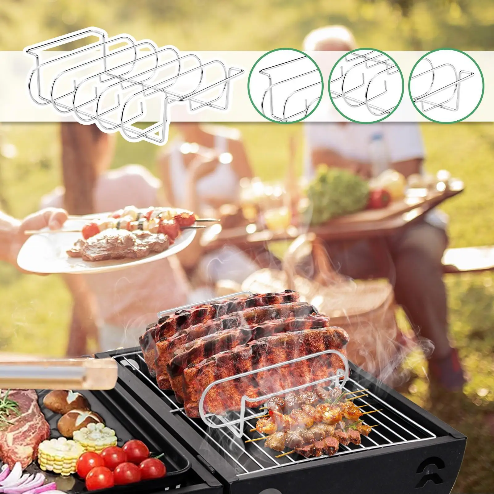 

Rib Stand For Grill Carbon Steel Rib Roasting Stand Steak Holder For Barbecue Roasting Baking Cooking Resting Outdoor Kitchen
