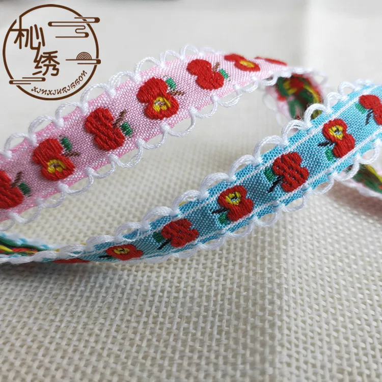 

Width 1.3cm Small Apple Embroidery Lace Ribbon Fresh Fruit Handicraft Accessories DIY Clothing Accessories