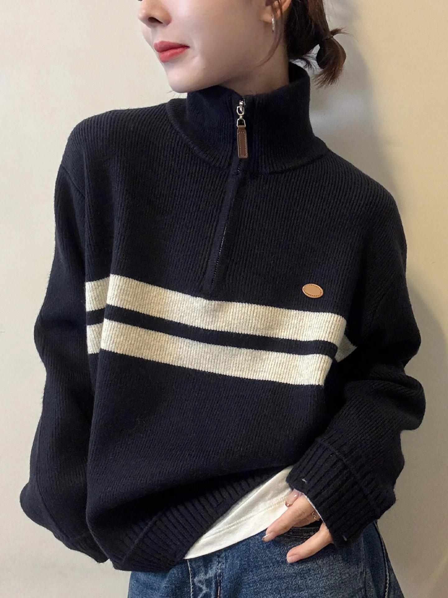 

Laid-ba трикотаж свободный длинный све с высоким воротником для поездок на работу модный топ женский зимний свитер пастельного цвета блузка зимняя одежда