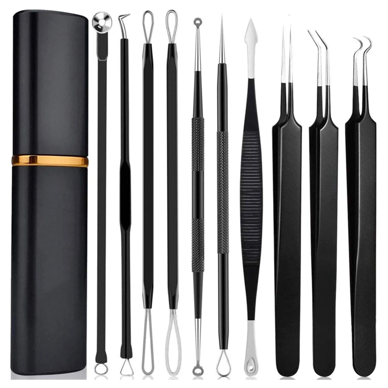 Kit d'outils professionnels Pimple Popper, extracteur de points noirs avec boîtier en métal, retrait facile pour Zit Remoimplemen Front, Antarctique, 10 pièces