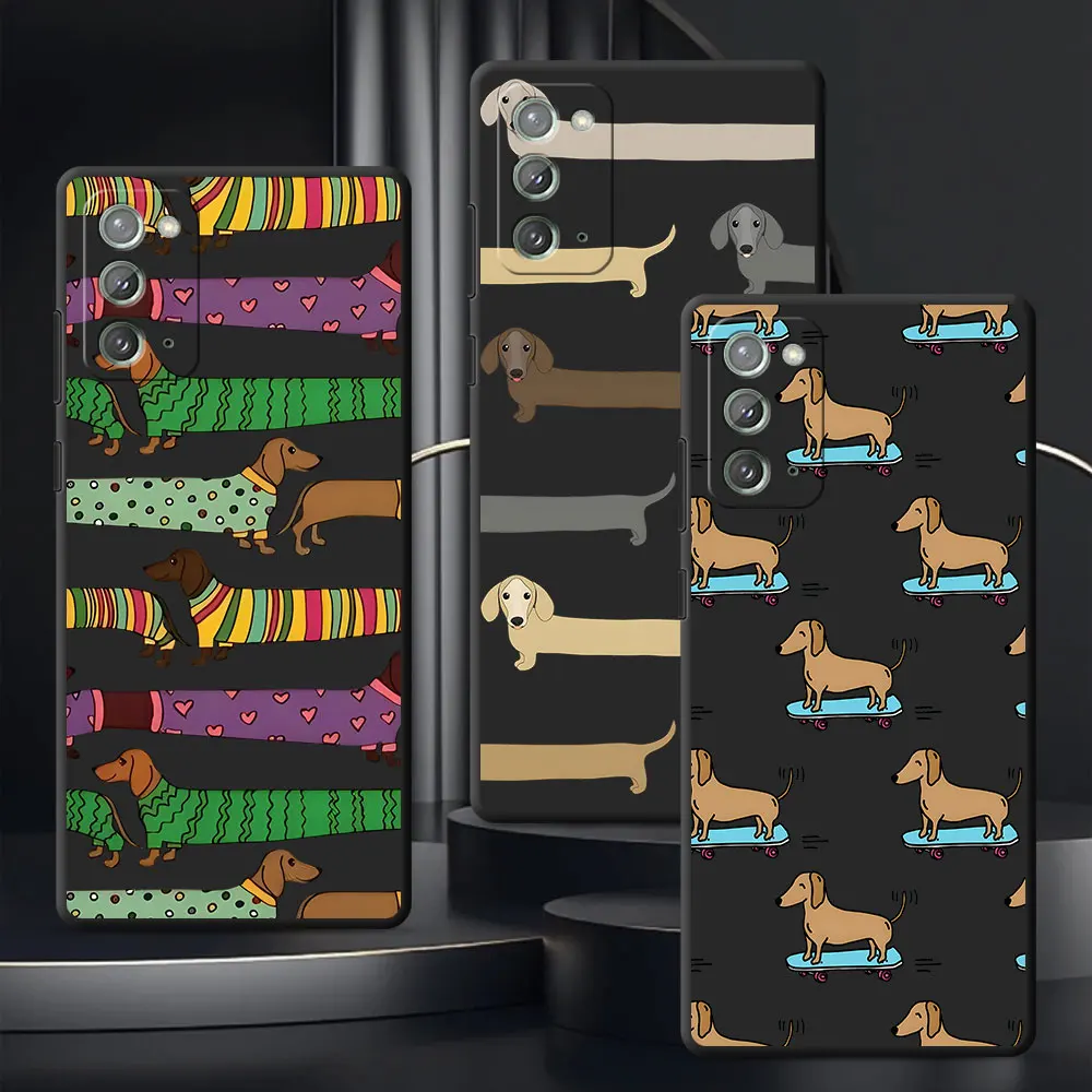 Black Case For Samsung Galaxy Note 20 Ultra 5G 10 Plus 9 TPU Phone Cover M12 J6 Plus J7 J8 J5 Prime Dachshund Silhouette Dog