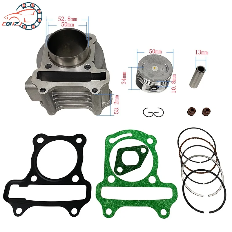 50mm Bore Cylinder Piston Gasket Rebuild Kit GY6 80cc Upgrade to 100cc 139QMB 139QMA Haomai 80 4 Stroke Scooter Moped ATV Quad