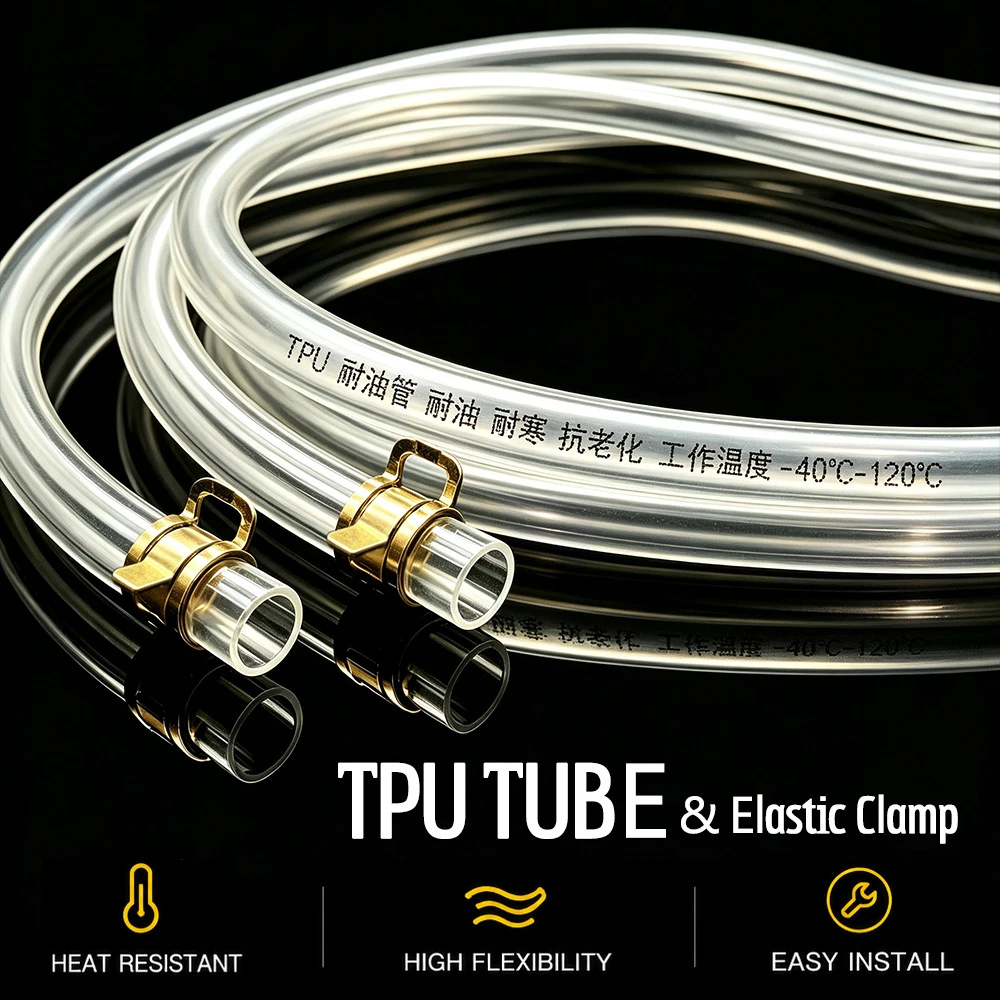 TPU Tube with Galvanized Clamps ID 4~16mm Diesel Hose Fuel Oil Tube Oil Resistant Anti-Ageing Leakproof Pipe for Motorcycle Car