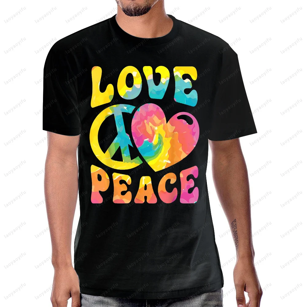 الحب والسلام القلب تي شيرت مطبوع عادية موضة فضفاضة Harajuku رجل التي شيرت القطن قصير الأكمام التنفس الراحة المرأة تي شيرت #2