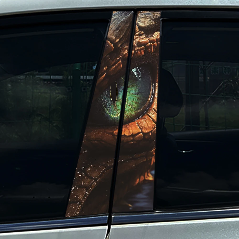 2PCS Realistic Green Lizard Dragon Eye Car B Pillar Stickers, 2Pcs 3D Vinyl Decals, Waterproof Car Door Decor For Universal Cars