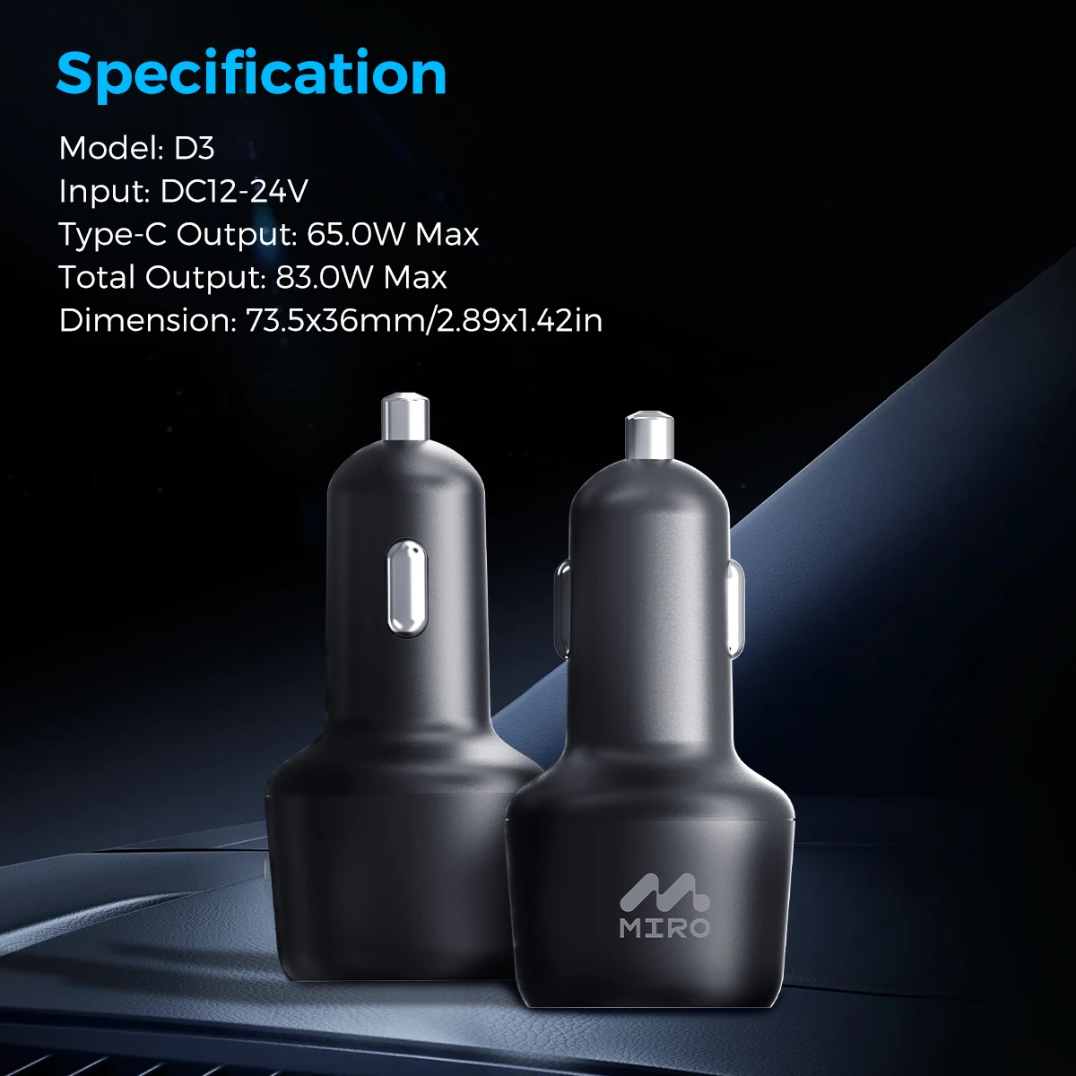 شاحن سيارة ميرو D3 PD65W+QC3.0 شاحن شحن سريع