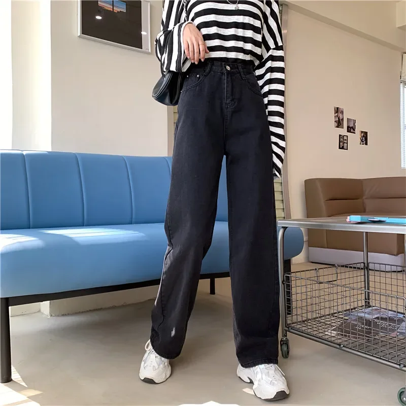 하이웨이스트 청바지 봄 데님 팬츠 인기 스타일리쉬 와이드 레그 슬림핏 패션 신상 레트로 스타일 엘레강스