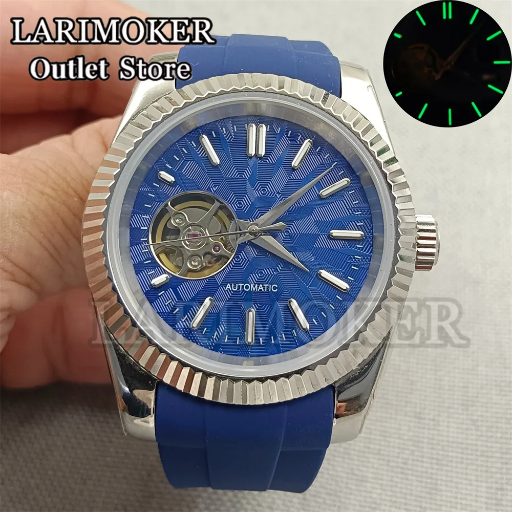 LARIMOKER 36mm/39mm NH38 Black blue green silver Dial Automatic Men Watch Waterproof Screw Crown Brush Strap Green Luminous