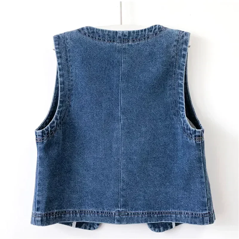 Women Fashion Front Button Denim Waistcoat Vintage V Neck Sleeveless Female Outerwear Chic Vest Tops