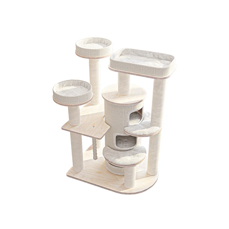 Luxury Pet Wooden Cat Tree House Sisal Rope Scratcher Posts Cat Climbing Frame Natural Cat Trees