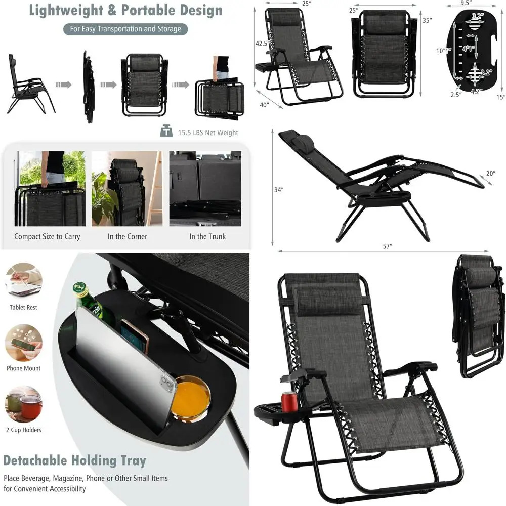 

Регулируемое кресло-шезлонг для улицы с подстаканником, для сада, бассейна и пляжа, выдерживает до 350 фунтов, серое