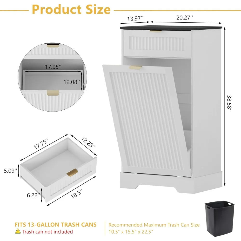 Single 13 Gallon Tilt Out Trash Can Cabinet with Drawer