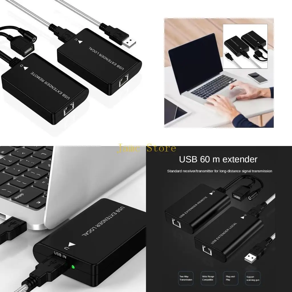 LX0B USB Extender RJ45 with Power Supply Active USB Extension Cord to Ethernet Cat5e