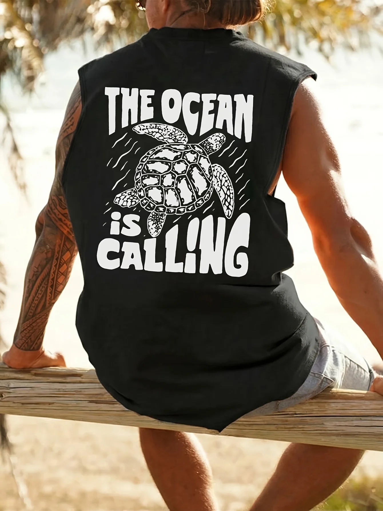 Men's Summer Leisure Sports Fitness Loose Swiss Mountain Pattern Printed Comfortable Breathable Round Neck Sleeveless Tank Top