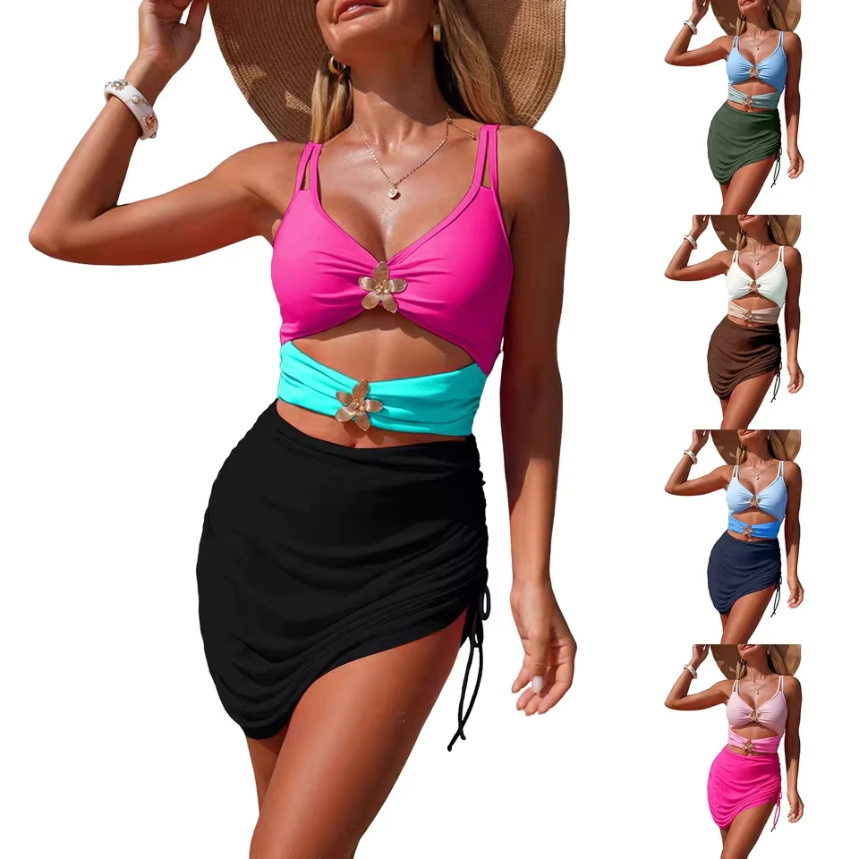 Women 1 Piece Swimsuit Lady Girls Color Block Print Bathing Suits Athletic Swimwear Costume Padded Female Thong Bikinis Set
